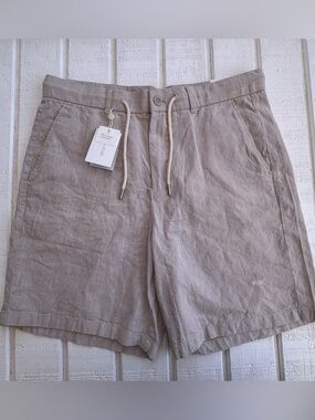 Porter & Ash Men’s Tan Linen-Blend Striped Shorts Lightweight Size XL